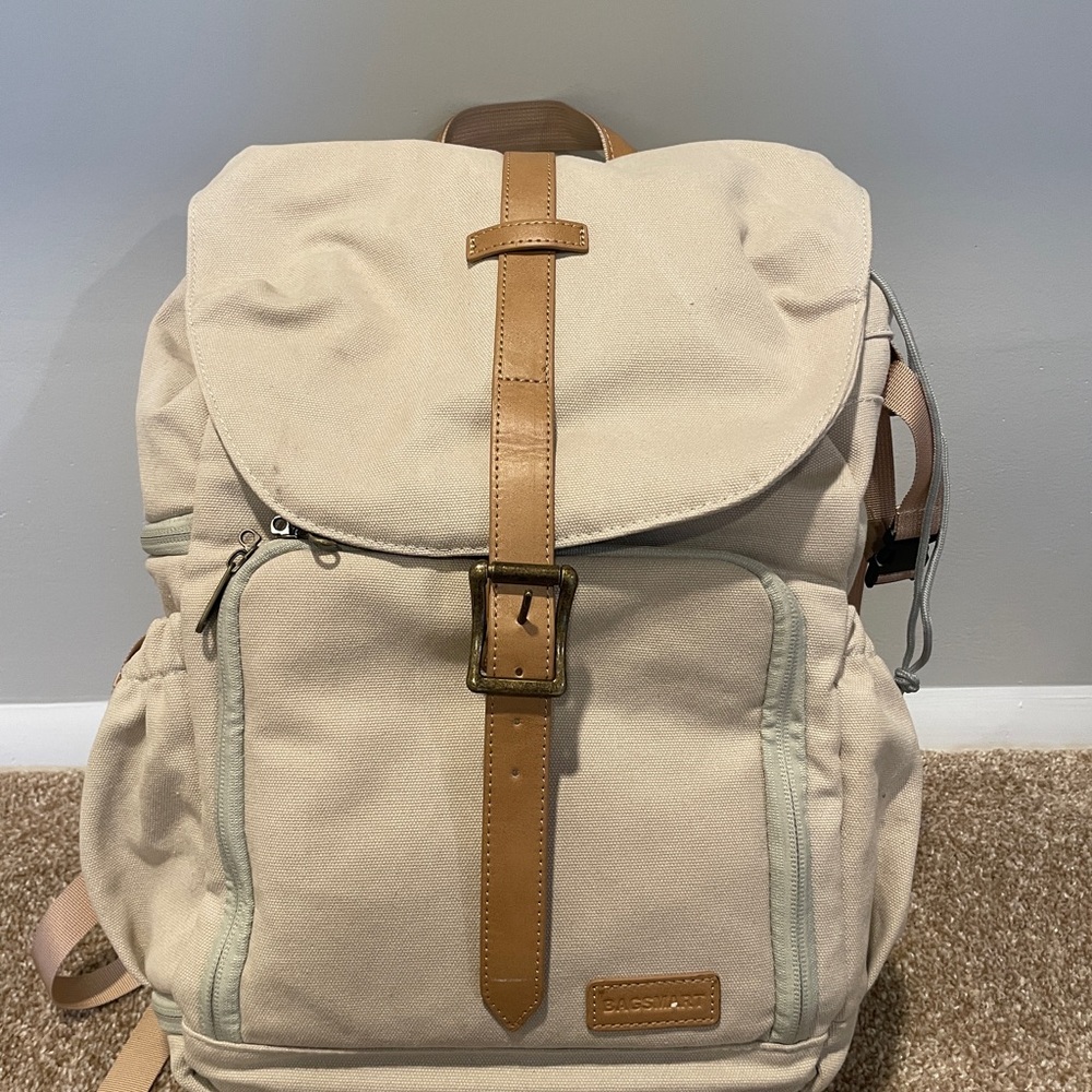 Tan Canvas Backpack with Leather Accents